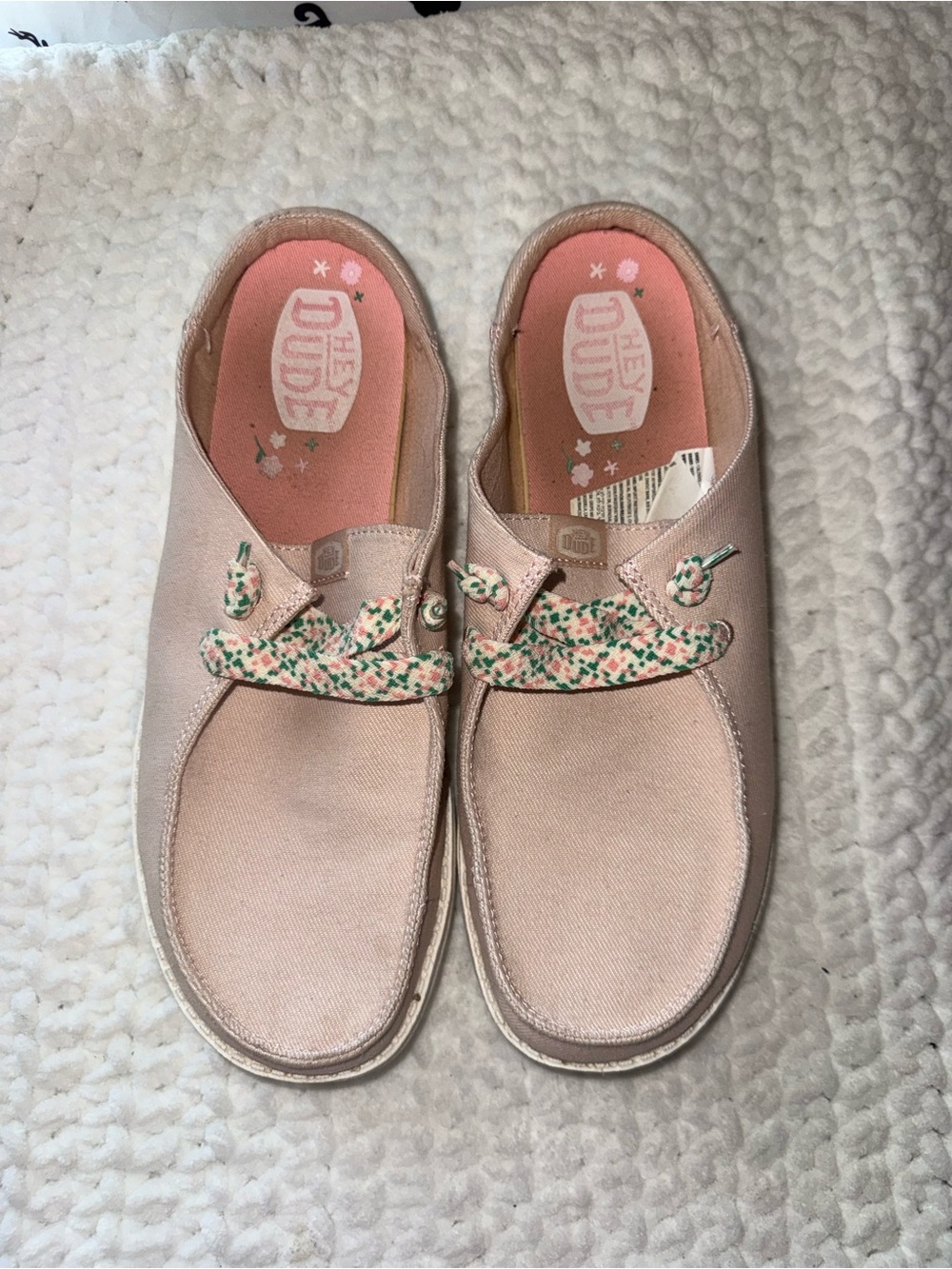 Hey Dude Blush Pink Slip-On Mules with Patterned Laces